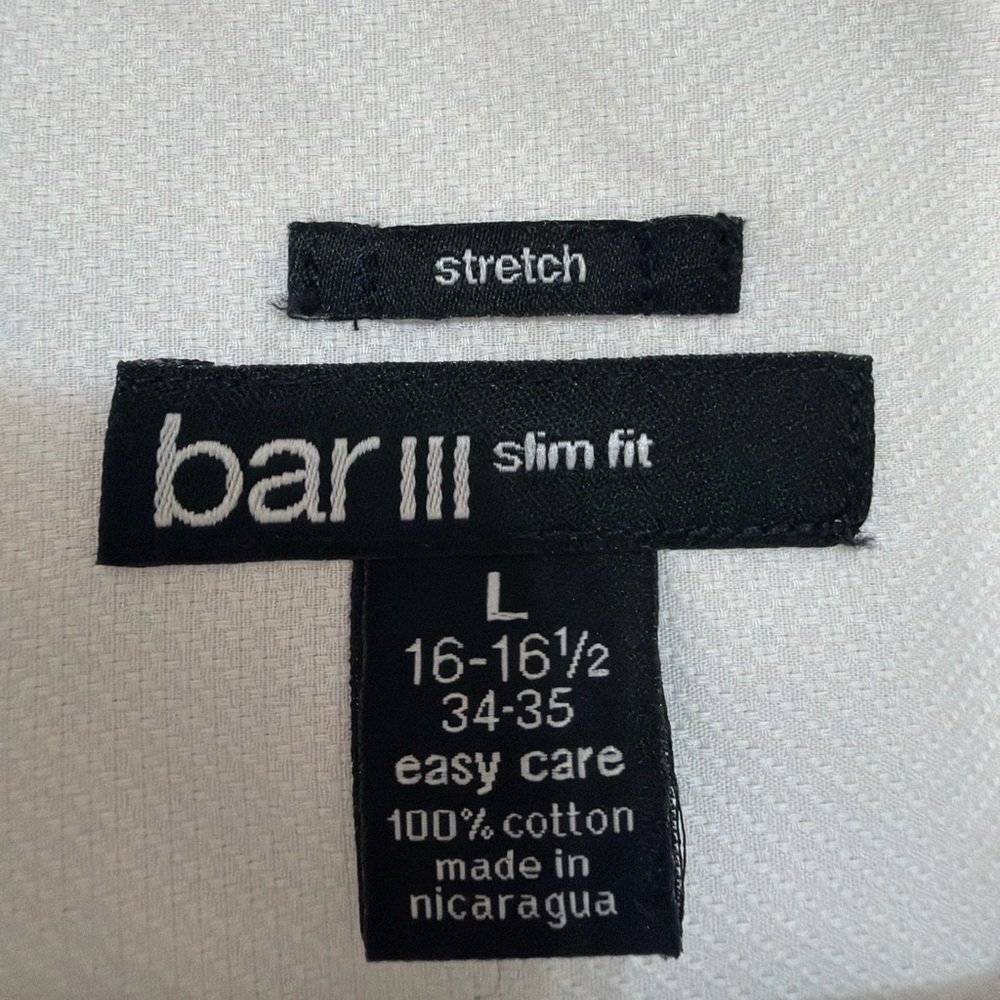 Bar III White Dress Shirt Slim Fit Stretch men’s size L 16–16.5 34–35(A215)✨ - Picture 6 of 9